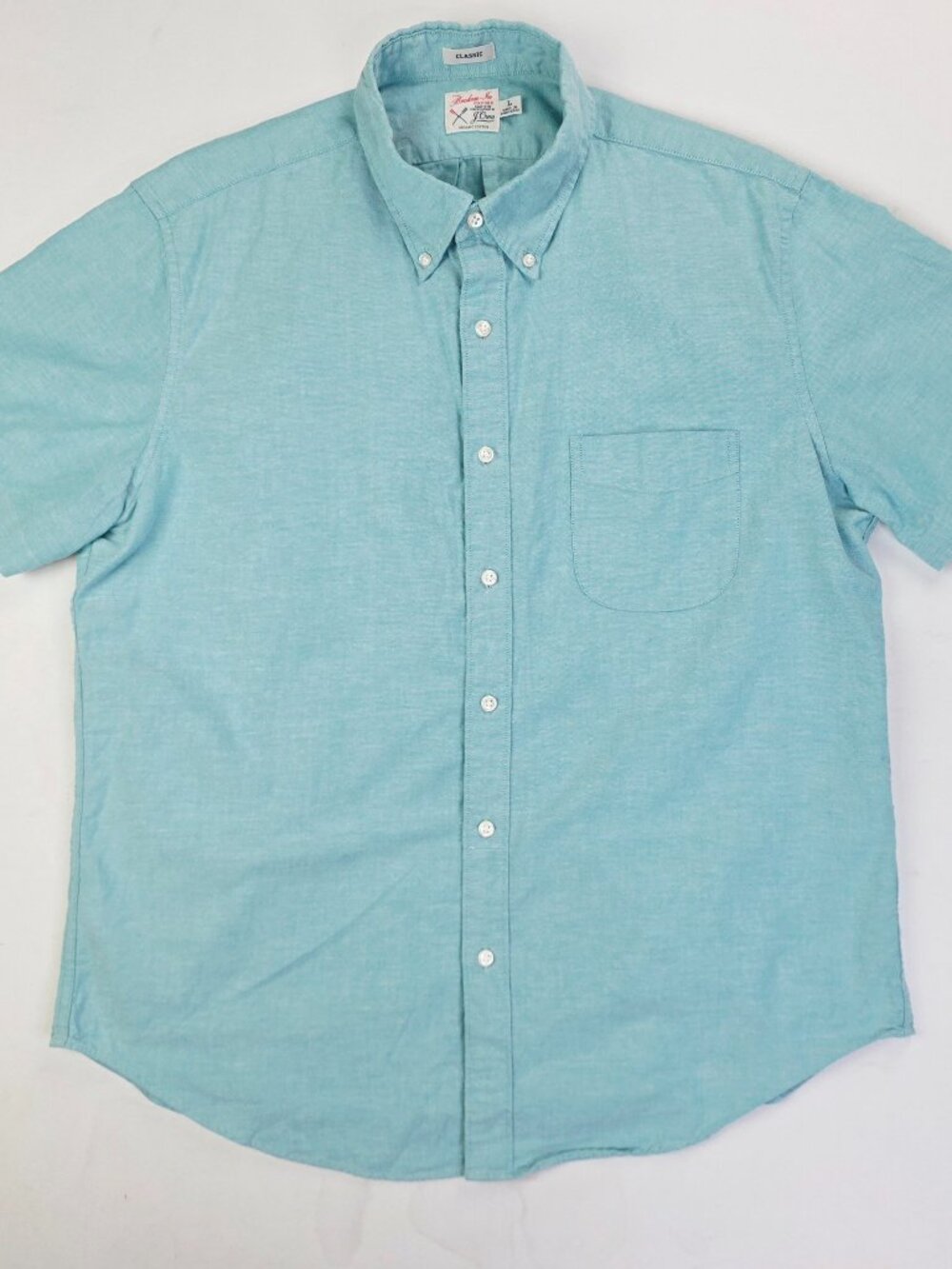 J. Crew Seafoam Green Classic Broken In Oxford Size Large Men Short Sleeve Shirt